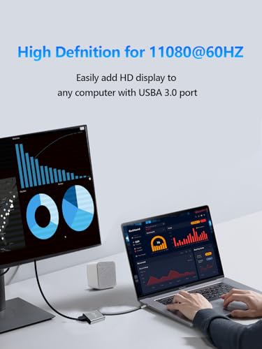 Image of USB to HDMI Adapter for Monitor 1080P@60Hz Display with 5Gbps High Speed Transmission, Support Extend & Mirror Mode, Compatible with Window 7 /10 /11, Mac OS 10.15+, Laptop, Desktop, TV, Monitor, Silver