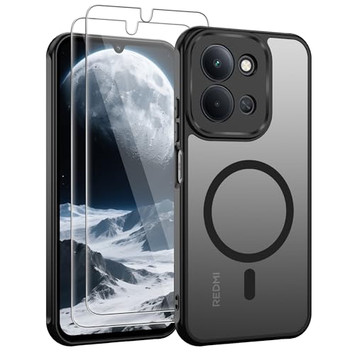 Jshru für Xiaomi Redmi 15C 4G/15C 5G/Xiaomi Poco C85 4G Hülle Kompatibel mit Magsafe mit 2 Stück HD-Schutzfolie Magnetisch Handyhülle Militär Schutzhülle Mattierte Case für Redmi 15C Schwarz