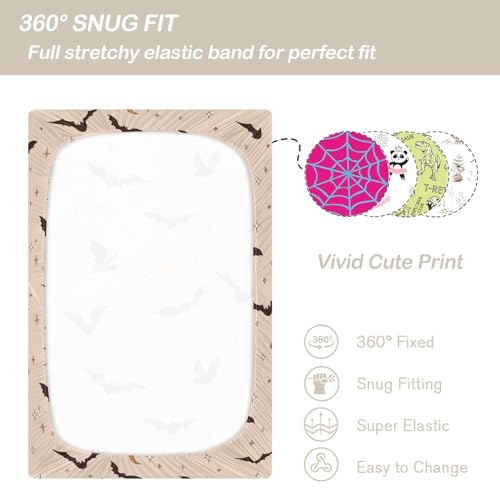 Image of CaTaKu Boho Halloween Bat Crib Sheets for Baby Girls Boys,Neutral Mini Crib Mattress Sheets Fitted, Baby Nursery Bed Sheet for Crib Toddler Mattress 27 inchx 39 inch