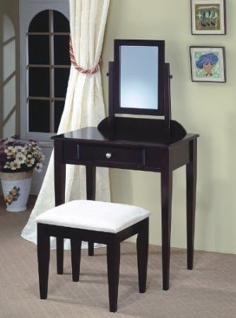 JRS Wood Vanity Set with Stool and Mirror Black Finish