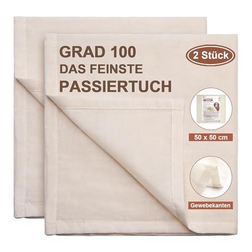 eFond 2 Piezas Telas Filtrante Reutilizable de Algodón Puro sin Blanquear 50x50cm - Colador Ultrafino Lavable para Queso, Zumos y Cocina - Grado 100 (Tela de Filtración, Cheese Cloth)
