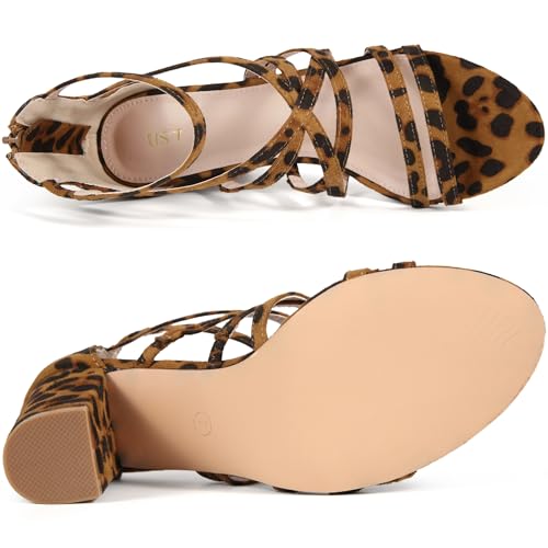 Allegra K Allegra K Women's Gladiator Heels Strappy Back Zip Chunky Heel Leopard Sandals 8 M US