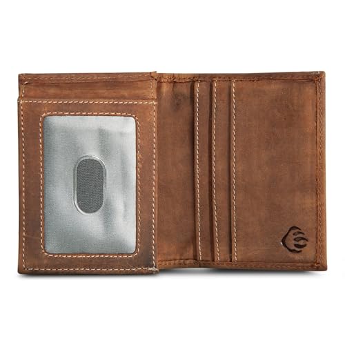 WOLVERINE Men's Bifold Wallet | RFID Protection | Card Slots | Bill Pocket | Durable | Rugged | Leather | Canvas, Rigger-Brown, One Size3