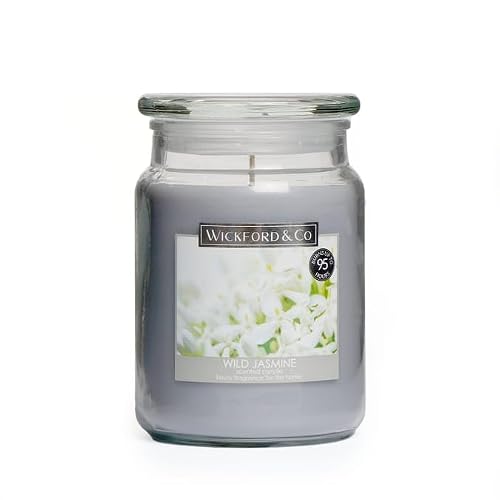 Md Muz Wild Jasmine, Grey Luxury Scented Large Glass Jar Candle By Wickford & Co – 18Oz, 95-Hour Burn Time, Ideal For Any Space & Special Occasions (Wild Jasmine)