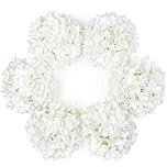 DuHouse Artificial Bigger Silk Hydrangea Flower Heads with Stem Realistic Fake Hydrangea Flower Bouquets for Wedding Home Party Garden Centerpiece Pack of 6(White)