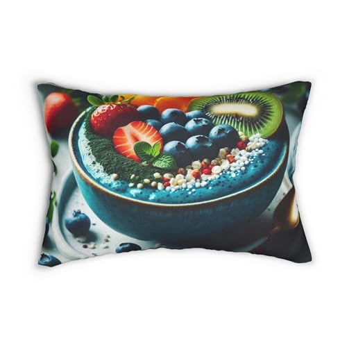 Vibrant Blue Spirulina Smoothie Bowl 20x14 Spun Lumbar Pillow –