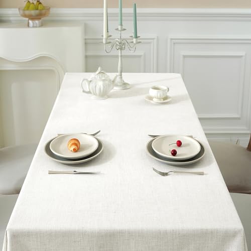 JIALE Textured Tablecloths, Heavy Duty Cotton Linen Farmhouse Table Cloth Rectangle Table, Waterproof Wrinkle-Free Rectangle Tablecloth for Kitchen, Dining, Parties, 55"x90", Ivory by JIALE - Used condition - Image 2