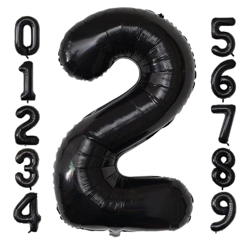 Image of Number Balloons Black Party Balloon - Giant Number 2 Balloon, 40 Inch Large Balloon for Birthday Decorations, Black Party Supplies for Men Women
