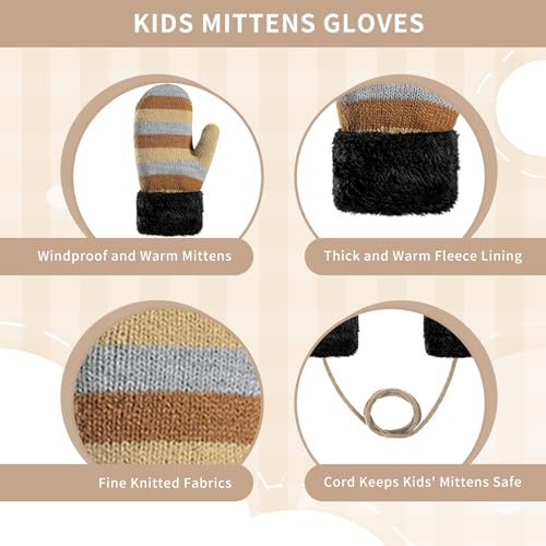 Image of Boys Winter Hat Scarf and Gloves Set for Kids Warm Knitted Hat Mittens and Fleece Neck Warmer Scarf Set for Boys Girls 3pcs