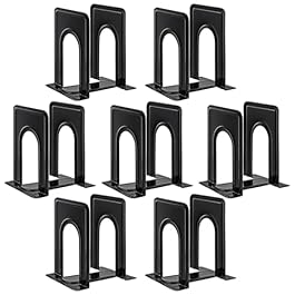 HappyHapi Book Ends, Non-Skid Metal Bookend Supports for Shelves, Heavy Duty Book End, Office Book Stopper, 6 x 5 x 6 Inches, 14 Pieces / 7 Pairs (Black)