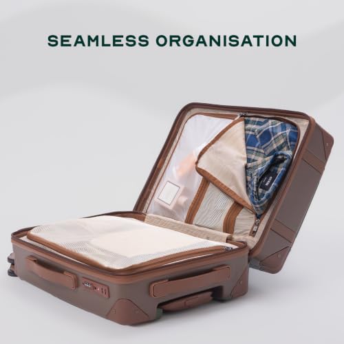 Image of Assembly Vintage 28 Inch (75 cm) Large Check-in Trolley Bag Hard Shell Polycarbonate Suitcase Retro Classic Design with TSA Lock 8 Spinner Wheels Brown