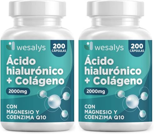 Colágeno con Magnesio y Ácido hialurónico + Q10, 200 Cápsulas - Con Zinc, Vitaminas A, C y E - Colageno Hidrolizado - Articulaciones, Fuertes, Piel Tersa y Energía (Paquete de 2)