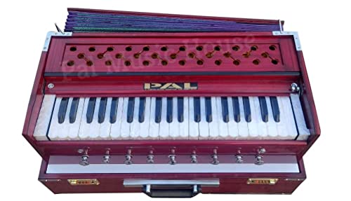 Image of PAL MUSIC HOUSE Folding Harmonium with 42-Keys, 9 Stopper,7 Bellow, Two Reed(Bass-Male), 3.5 Octave, Coupler, Chudidaar with Free Paaded Carry Bag