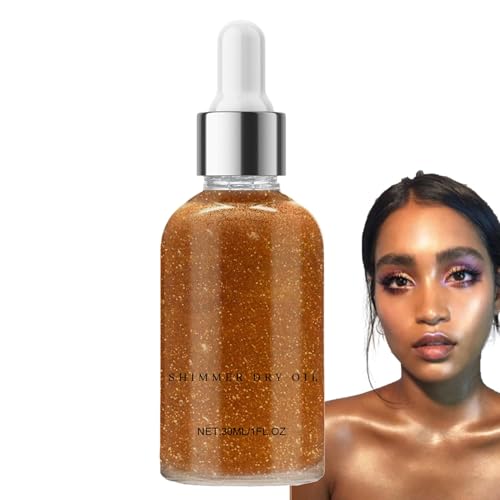 Dry Shimmer Oil - Aceite corporal con purpurina de alto brillo, maquillaje corporal iluminador | Aceite facial brillante, brillo para piernas, hombros, ojos, aceite para piel radiante, brillo hidratan