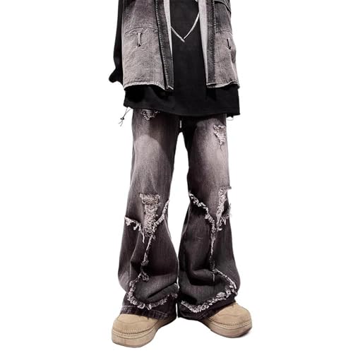 Men's American Retro Hip Hop Denim Jeans Zipper Straight Leg