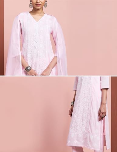 Image of Amazon Brand - Myx Women's Pure Cotton Embroidered Kurta Set with Dupatta (Available in Plus Sizes)