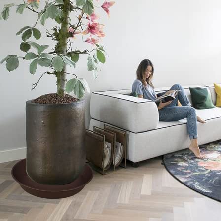 Bleuhome 2 Pack Of 26 Inch Plant Saucer Round, 4.2" Depth Tray, Large Deep Plant Saucers For Pots, Heavy Duty Plastic Flower Plant Water Trays For Indoors Outdoor, Plant Drip Trays (Brown) #TOP4