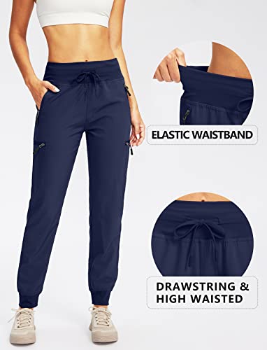 Santiny Women's Hiking Cargo Joggers Pants With 5 Zipper Pockets Lightweight Quick Dry High Waisted Outdoor Travel Pants (Navy_M) #TOP2
