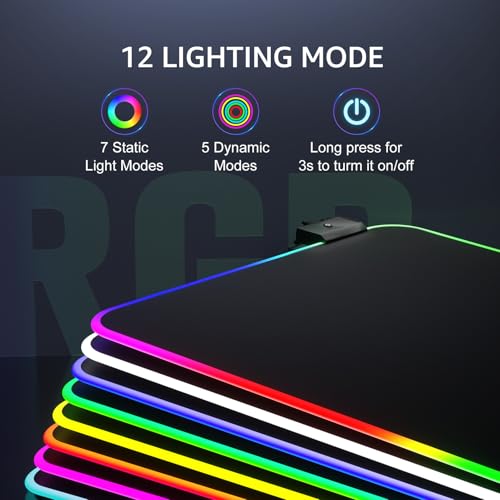 Image of KTRIO RGB Large Gaming Mouse Pad with Stitched Edges, Superior Micro-Weave Cloth, Non-Slip Base, Water Resist Coating, 31.5 x 15.7 in, RGB Black