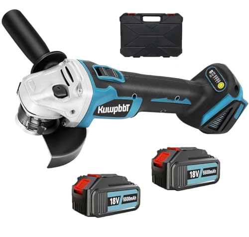 Akku-Winkelschleifer,Kompatibel mit Makita Akkku, Für 18 V, 8500 U/min Kompakter Profi-Schleifer,Flex Winkelschleifer 125 mm mit 2 × Akkus & Ladegerät, Für Präzises Trennen und Schleifen (Blau)