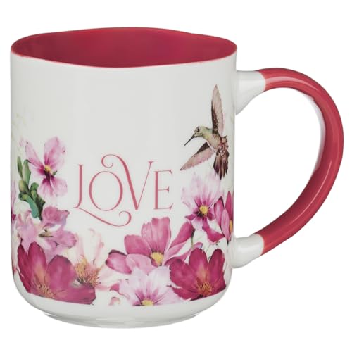 Image of Christian Art Gifts Inspirational Scripture Ceramic Coffee & Tea Mug for Women: Love Encouraging Bible Verse, Microwave & Dishwasher Safe Cup, Sturdy Handle, White & Red Multicolor Floral, 12 oz.