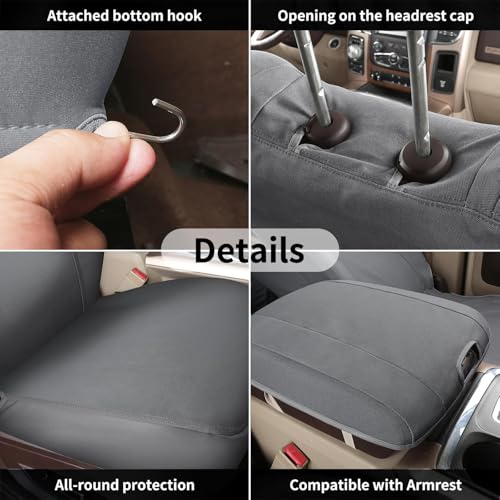 Image of Coverado Chevy Silverado Waterproof Canvas Front Seat Covers, Fit for Chevy Silverado GMC Sierra 2007-2026 1500, 2015-2026 2500HD 3500HD Crew Double Extended Cab(Front, Gray)
