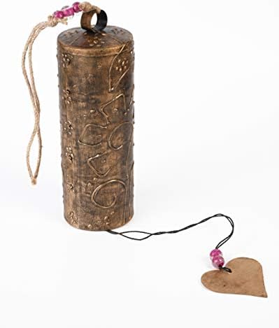 Mie Creations Wind Chimes for Outside Deep Tone | Antique Vintage Christmas Hanging Iron Bells with Heart, Memorial Wind Chimes, Decorative Gold Holidays Chime Bells Sympathy Gifts- Rustic Golden 8''