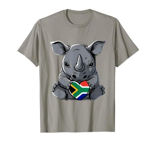 South Africa Flag Cute Rhino Heart South African Pride T-Shirt, Men, Slate Grey, Medium