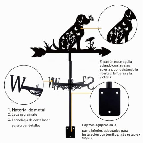 Veleta de metal para exterior SUPERDANT con indicador de dirección y silueta decorativa de perro 5