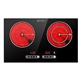 Dual Coil Design of 2 Burner Cooker, 1800W Electric Ceramic Hot Plate for Cooking, Infrared Double Burner Portable Countertop or 24inch Built-in Cooktop Radiant Stove Top, Compatible with All Cookware