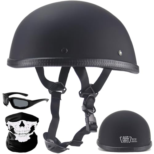 Halbschalenhelm Mit ECE Retro Jethelm Mit Sonnenbrille Motorrad Halbhelme Motorrad Helm Brain Cap Halbschale Chopper Helm Offenem Helm Vintage Roller Helm Scooter-Helm Für Cruiser,A,M 57~58CM