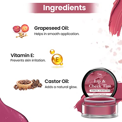 TNW-The Natural Wash Crazy Coaster Lip & Cheek Tint | With Grapeseed Oil & Castor Oil | For lips, cheeks, & eyelids | For a natural makeup look - Image 3