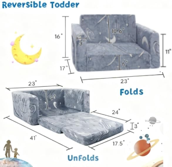 inhand Toddler Chair Comfy,2-in-1 Soft Toddler Couch Fold Out for Kids,Convertible Sofa to Lounger,Gift for Girls and Boys Birthday,Space,Medium - Image 2