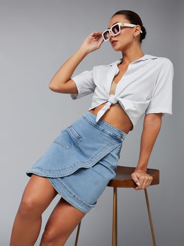 Image of Dolce Crudo Women's Flared High-Rise Stretchable Denim Maxi Skirt