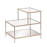 SEI Furniture Knox Mirrored 3-Tier Stair Step Accent Table, 20.5'W X 24'D X 23.75'H, Warm Art Deco Gold