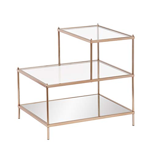 SEI Furniture Knox Mirrored 3-Tier Stair Step Accent Table, Warm