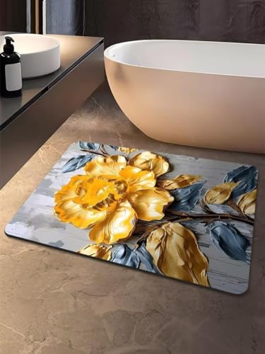 Image of Blairmore Bathroom Mat, Door mat, Rubber Non-Slip Quick Dry Rugs Fit Under Door Super Absorbent Thin Fashion Washable Oval Floor Bath Mat for Bathroom, Bathtub,Shower and Sink (Golden Rose | 4)