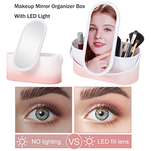 Lxiangn Travel Makeup Case With Led Light Mirror, Portable Makeup Organizer Cosmetic Storage Box With 3 Gear Adjustable Led Lights Mirror Handle For Women Girls,Gradient Pink #TOP3