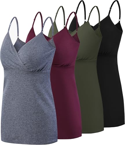Image of SUIEK 4 Pack Nursing Tank Tops Maternity Cotton Cami Breastfeeding Sleep Bralette