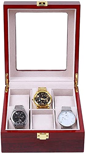 WSZYBAY Watch Box For Women/Wine Red Watch Jewelry Storage Display Box, Wooden, Glass Skylight Beautiful Lock 6 Watch Storage