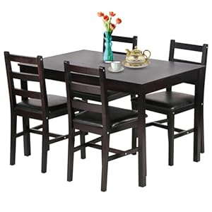 5 Pieces Kitchen Dining Room Set Dining Kitchen Table and Chairs Mid Century Style Wood Dinette Table Set for Home Family Dining Area Dark Brown