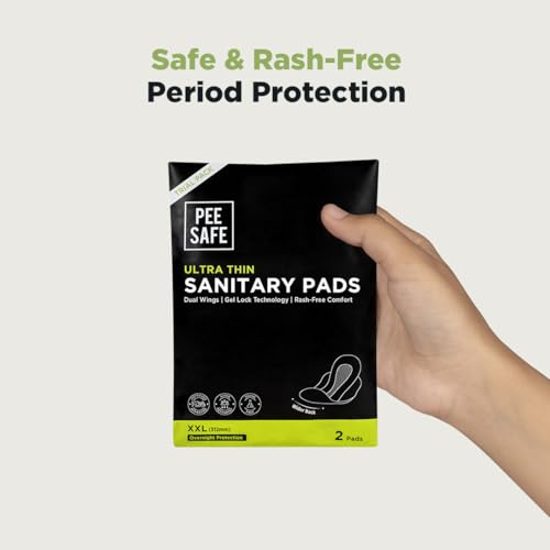 Image of PEESAFE Ultra Thin Sanitary Pads For Women | XXL | 2 Pads For Rash Free Periods | Cottony Soft Sanitary Napkins For Ultra Comfort | Dual Wings | Toxin Free | Extra Long | Unscented