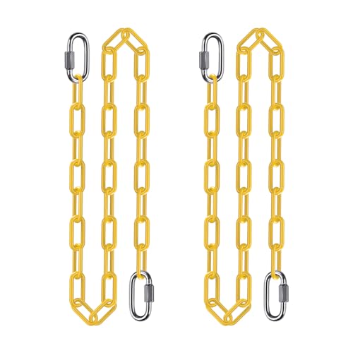 2Pcs 60 Heavy Duty Hanging Chains with Carabiners 1000 LBs Capacity Swing Chain with Hooks Porch Swing Chains Yellow Coated Chain for Hammock Tree Swing Hanging Chair Heavy Bags Swing Chair