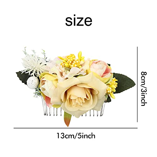 4 Pack Artificial Rose Flower Metal Hair Side Combs Slide Hair Clips With Teeth Floral Hair Bows Hairpins Barrettes Wedding Headpieces Holiday Party Bun Chignon Twist Hair Holder Accessories For Women #TOP4