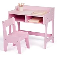 Bonnlo Kids Desk and Chair Set, Wooden Children Study Table with Storage Space, Toddler Activity Furniture for Learning Drawing Playing, 60.5x41.5x50cm