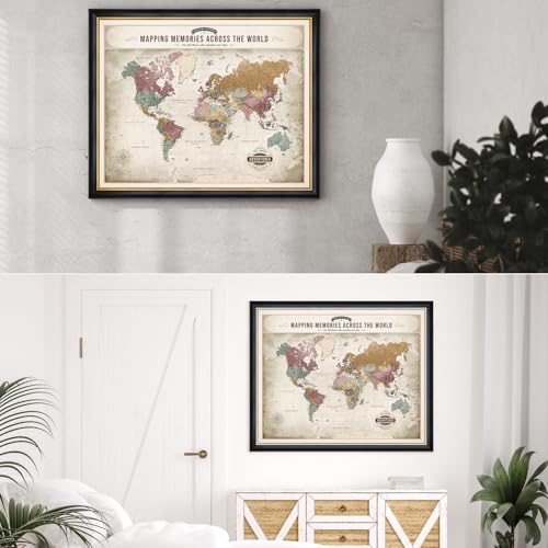 Image of DECORARTS - Personalized World Travel Map with Pins, Custom Name, Pin Board Canvas Wall Art, Soft Vintage Pastel World Decor, Optional Wood Frame, Giclee Print, Handcrafted in USA, 30x24''