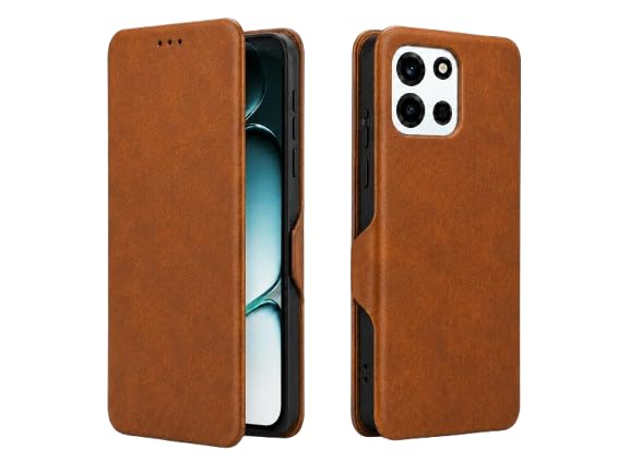 Image of Premium Vegan Leather Flip Wallet Phone Cover with Card Slot | Slim Durable Case with Kickstand, Magnetic Closure & Privacy Protection for Smartphones (OnePlus Nord 6 - Brown)