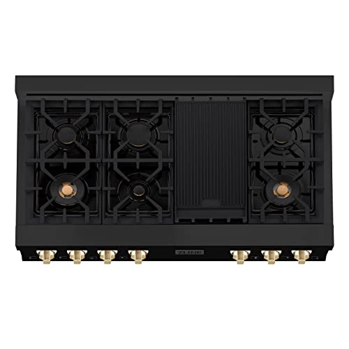 Zline Kitchen And Bath RTBZ-48-G Zline Autograph Edition 48 Inch Porcelain Rangetop With 7 Gas Burners In Black Stainless Steel And Gold Accents thumb #2