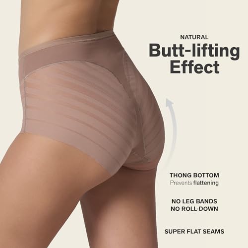 Image of Leonisa High Waisted Invisible Tummy Control Shapewear for Women - Stripe Lace Ladies Underwear Panties