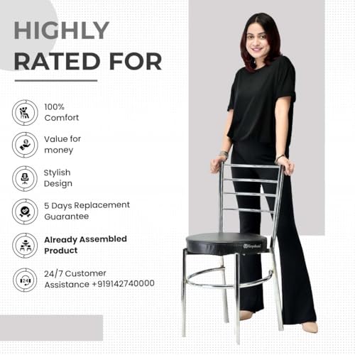 Image of GOYALSON Dining Ergonomic Dining Home Chair Hotel Restaurant Chair with Steel Chrome Polish and leatherite seat (2, Black, Standard)